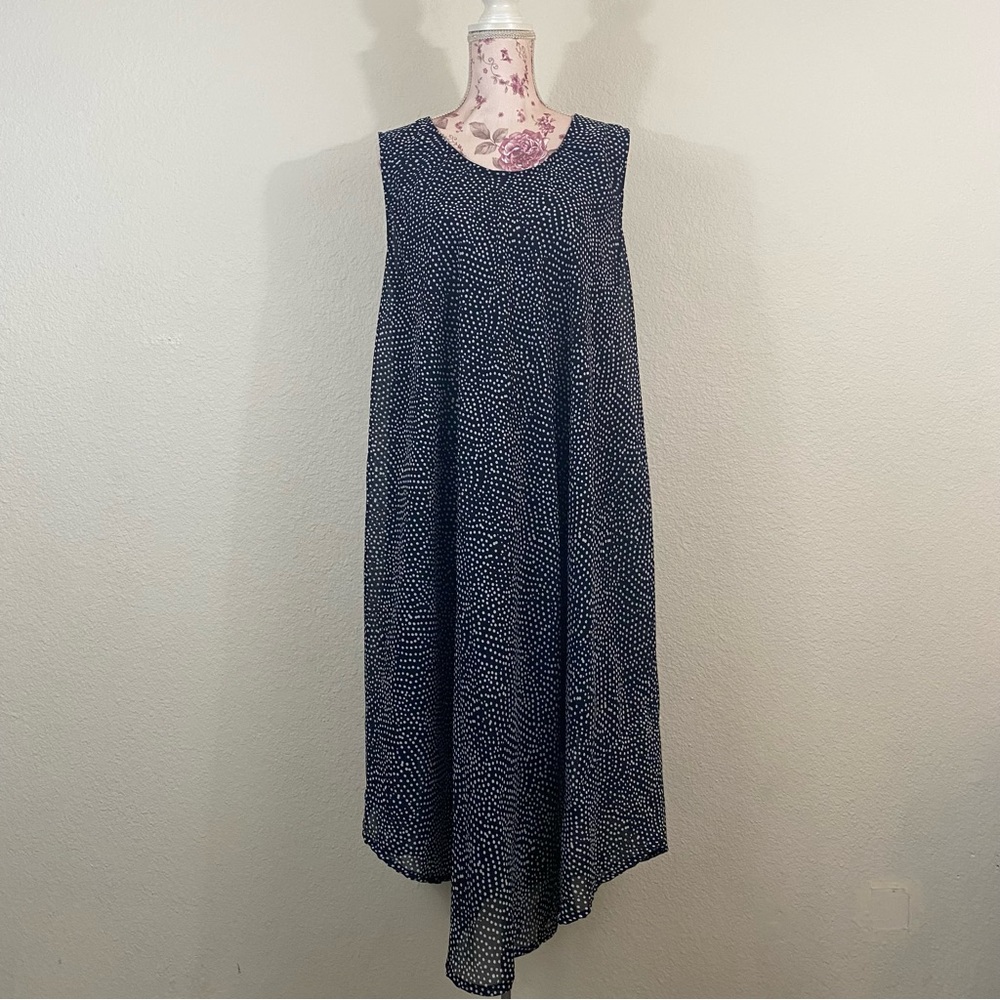 Ana & Rose sz:OS Navy & White Polkadot Patterned Long Tank Style Tunic Top